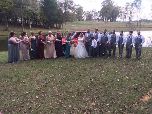 Bridesmaids and Groomsmen with the Red Car 2